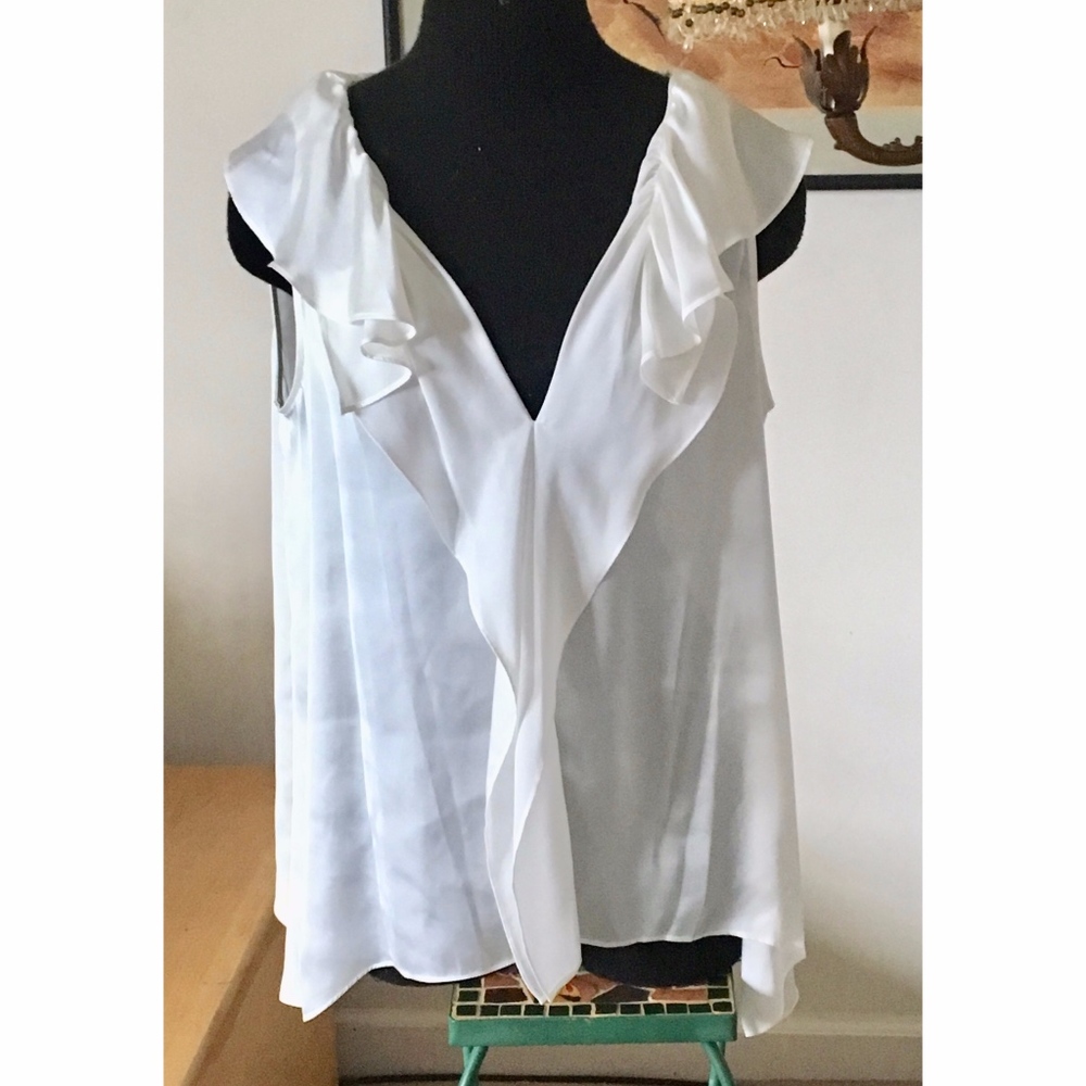 White Silky Ruffled Top, Vince Camuto, M